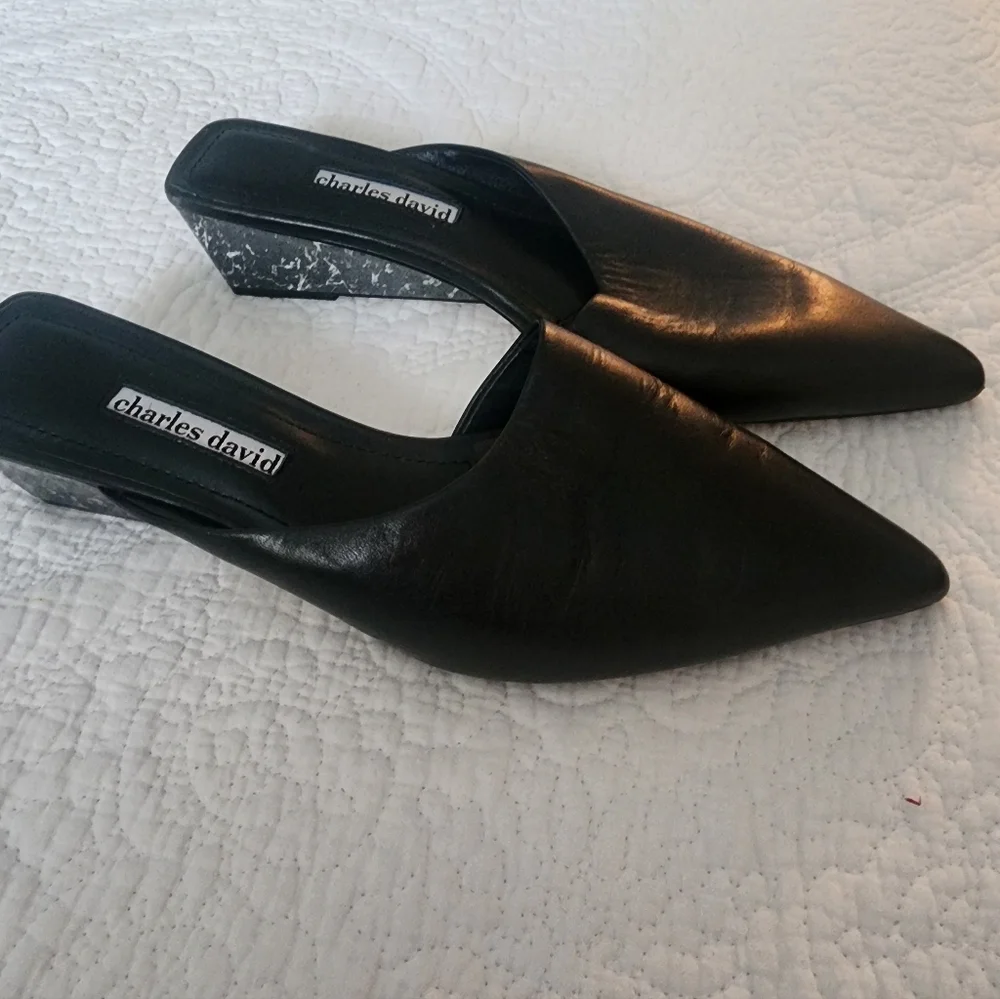 Charles David Black Leather Mules - Picture 1 of 6